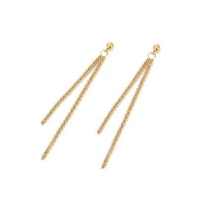 Gold Plated Long Earrings with Simple Stainless Steel Chain Tassel Stud Earrings