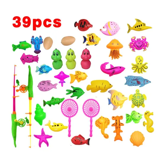 39Pcs Set Plastic Magnetic Fishing Toys Baby Bath Toy Fishing Game Kids 1 Poles 1 Nets 13 Magnet Fish Indoor Outdoor Fun Baby