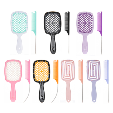 Natural Wet Anti-Static Hair Brush Set with Detangling Vent and Hollow Comb