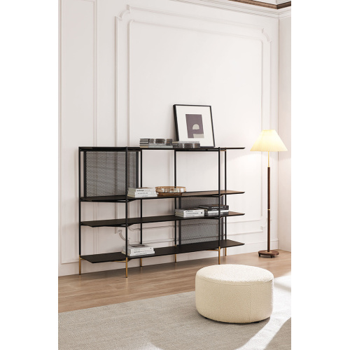 Tempered Glass Display Bookshelf Stainless Steel Black Painted Titanium Iron Bookcase Manufactory