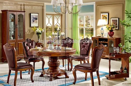 Dark brown Round Dining table and chair