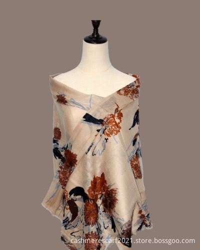Soft Wool Flower Printing Spring Autumn Lady Scraf