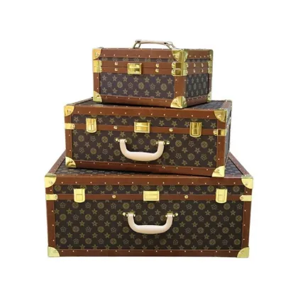 Vintage Cute Non-Wheeled Mini Wooden Box Trunk Suitcase Set 4pcs