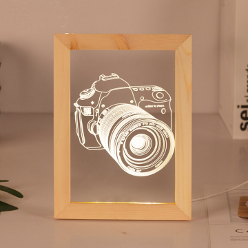 3D Wood Picture Frame LED Light - Acrylic Photo Frame Nightlight for Bedroom & Living Room