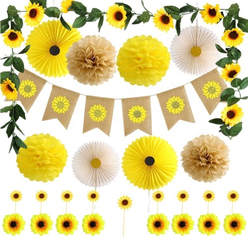 Sunflower Party Decorations Set Include Sunflower Banner Paper Fans Pom Poms for Birthday Party Wedding Baby Shower Decoration