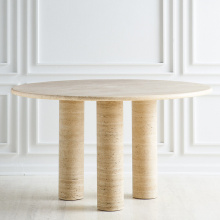 Italian Style Designer Beige Travertine Stone Table