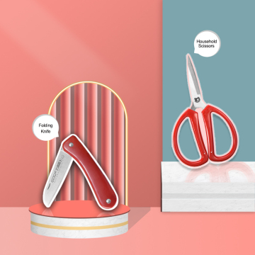 QXF 2-Pack Kitchen Tools Set: Household Scissors and Folding Knife