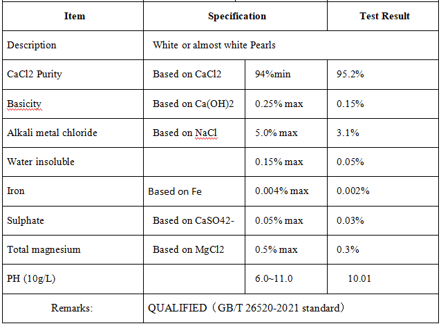 Calcium Chloride pellet specification