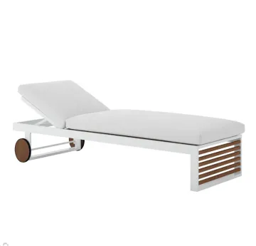 Aluminum and Teak Frame Comfortable Sun Bed Chaise Lounge