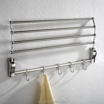 Stainless Steel Folding Towel Rack with Hook - European Style Bathroom Shelf