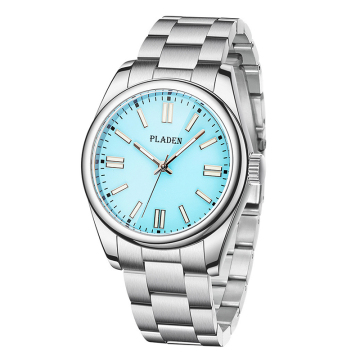 High Quality Glow Stainless Steel Business Waterproof Quartz Men's Watch - Fashion Classic Light Blue Plate