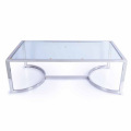 Table basse rectangulaire en verre et acier inoxydable