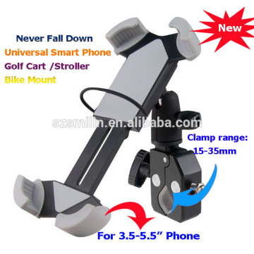 Never Fall Down Metal Universal Smart Phone Golf Cart Stroller Scooter Bike Mount for 3.5-5.5" Phone Bicycle Holder with Strip