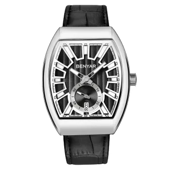 BENYAR 5136 Leather Band Tonneau Minimalist Fashion Quartz Watch
