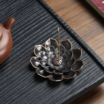 Brass Lotus Incense Burner - Metal Brown Scented Stick Holder