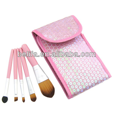 5 piece Pink and Cute Professional Portable makeup brush set