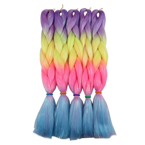 Factory Price Wholesale Synthetic Jumbo Braiding Hair 100G 24" Glitter Colorful Tinsel Hair With Black Women