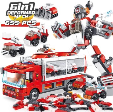 STEM Learning Toy Set: Educational Building Bricks, Robots, Carrier Trucks, and Vehicles for Kids' Gifts