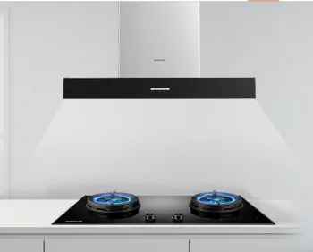 Top mounted range hood black stainless