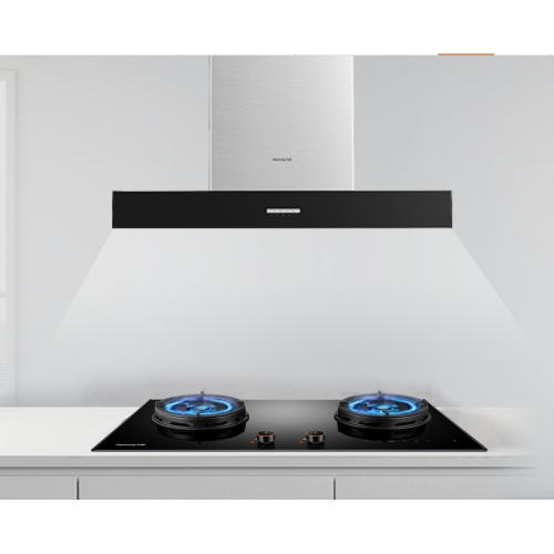 Top mounted range hood black stainless