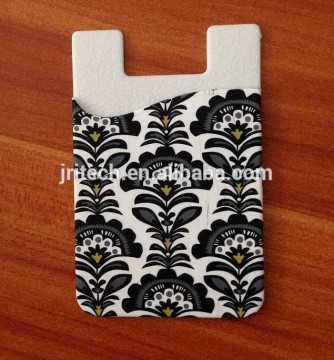 2015 hot full printed 3M adhesive silicone card holder, full printed mobile phone silione card pocket