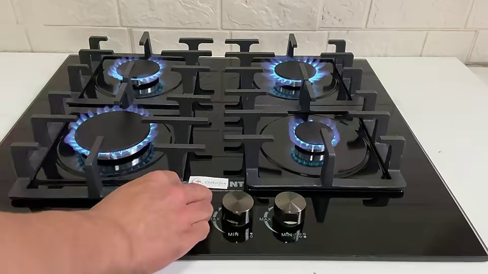 super thin Sabaf Burners Gas Hob  NG/LPG integrated exhaust system Glass Gas Hob Customize logo gas cooker 4 burner