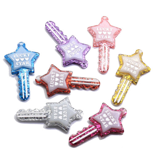 Glitter Shine Lucky Heart Star Key Shape Plaksteen Resin Bead Diy Charms Decoratie Hanger Sieraden Maken Sleutelhanger Accessoires