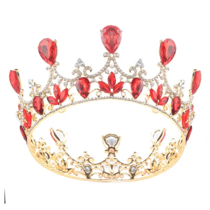 Gold Plated Royal Red Rhinestones Crystal Crown