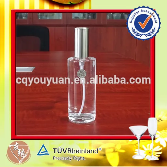 Flint glass perfume bottle 100ml with metal pump sprayer