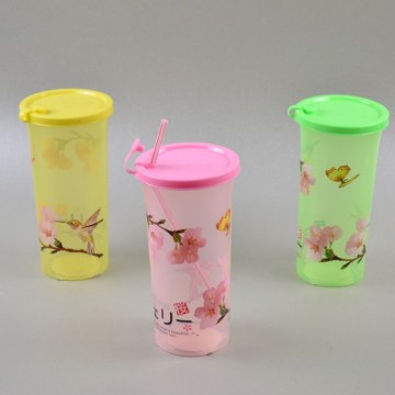 Sealed flower pinting plastic cup with lid