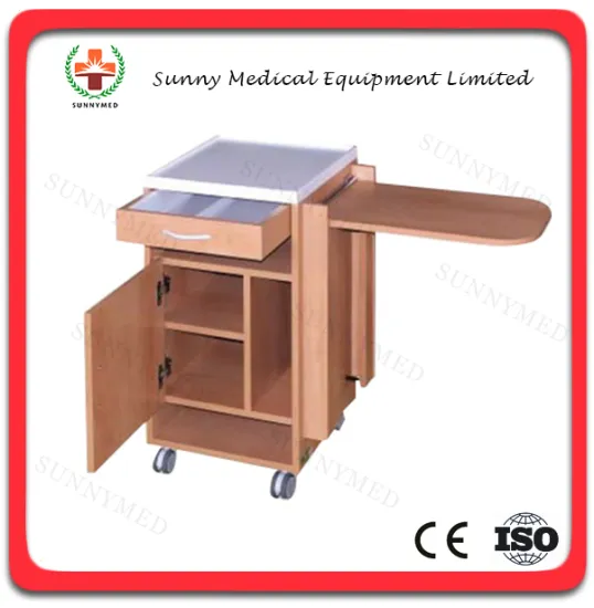 SY-R077 Hospital wooden design Bedside cabinet with dining board for sale