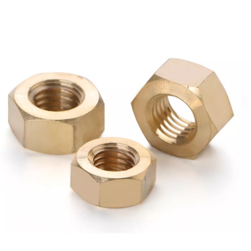 Polished Brass Hexagonal Nuts with Passivated Copper Finish