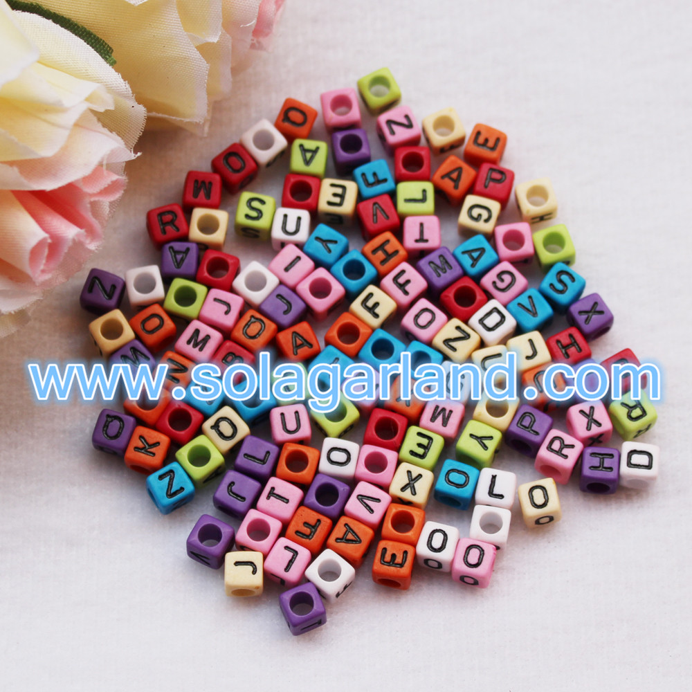 Plastic Square Cube Letter Beads 6MM