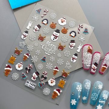 TikTok Trending 2023 Winter Christmas 5D Embossed UV Semi-Cured Gel Nail Art Stickers