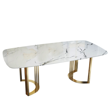 Modern Luxury: Rectangular Marble Top Stainless Steel Dining Tables for Living Rooms