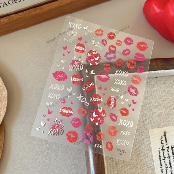 Romantic Fireworks Nail Stickers: Valentine's Day Red Lips Nail Art for Gel Nails