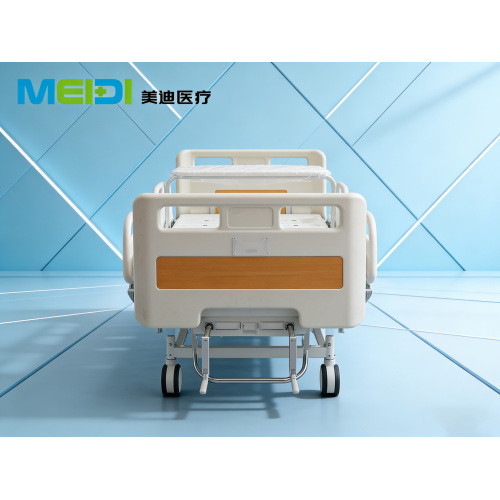 Punched Double Crank Hospital Bed with Four Small Side Rails & Flip-over Dining Table