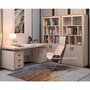 Minimalist Luxury Computer Desk with Drawer Organizer and Bookshelf