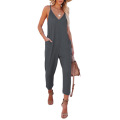 Frauen V Hals Spaghetti Riemen Harem Leg Jumpsuit