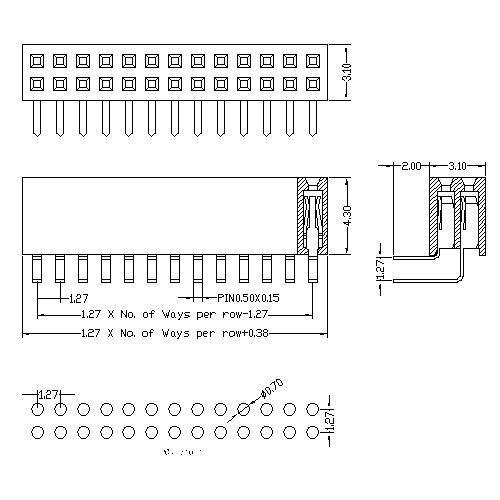 1.27 mm Female Header Dual Row Angle TypeH4.3 1.27 mm Female Header Dual Row Angle TypeH4.3