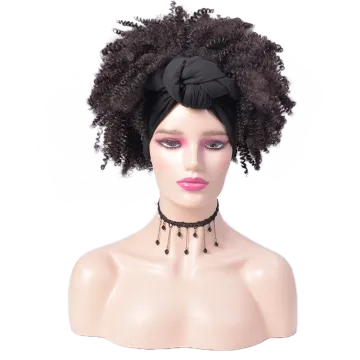 Wholesale Blonde Turban Wig Short Heat Resistant Kinky Curly Ombre Synthetic Wig Afro Wig With Headband Attached For Black Women