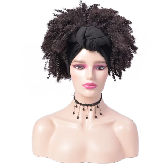 Wholesale Blonde Turban Wig Short Heat Resistant Kinky Curly Ombre Synthetic Wig Afro Wig With Headband Attached For Black Women