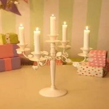 Wrought iron white roses five candlesticks