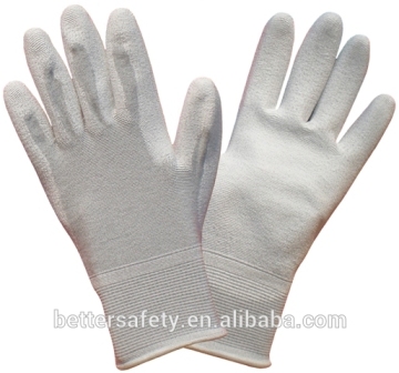 White Carbon Nylon Coated PU touch screen gloves direct buy china
