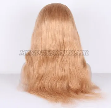 Human hair wig 18inches #27 honey blonde color human hair full lace wig straight hair wig Malaysian mono lace wig