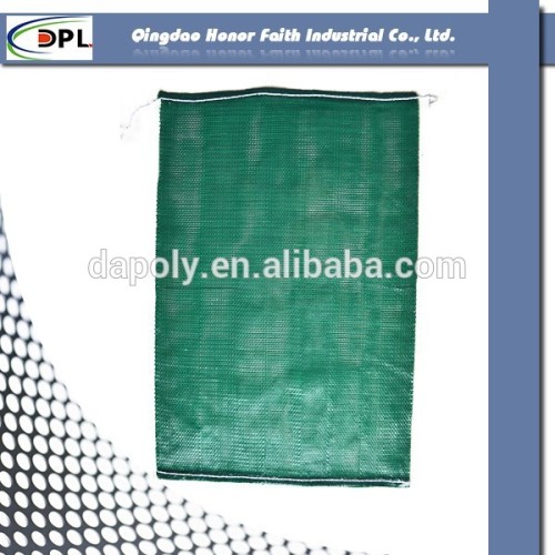 Green color pp tubular mesh bag with drawstring for packing potato