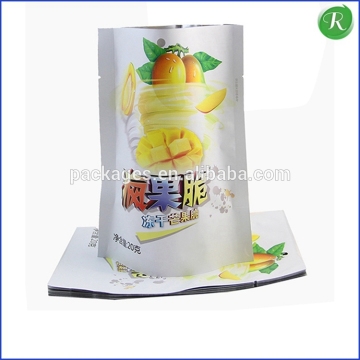 Custom Printed Aluminum Stand Up Snack Packing Bags Without Zipper