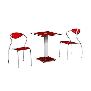 Stainless Steel Dining Table with Glass Top, Acrylic Dining Chairs, Modern Dining Room Set