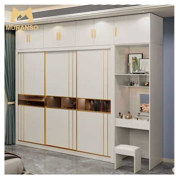 Customized Wooden Wardrobes with Golden Borders for Hotels and Bedrooms