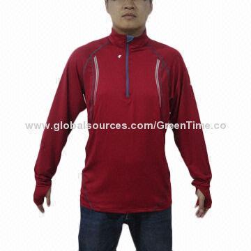Men's half zip long sleeve pullover, 90% recycled polyester 10% spandex